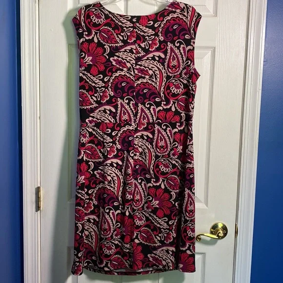 Fashion Bug Sleeveless Printed Pink and Black Dress, Large - Picture 4 of 9